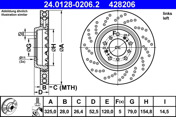 ATE 24.0128-0206.2 - Bremsscheibe Sichere Zahlung