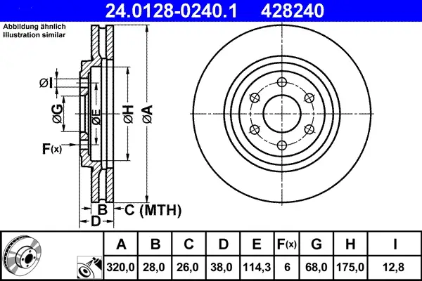 ATE 24.0128-0240.1 - Bremsscheibe Heißes Angebot