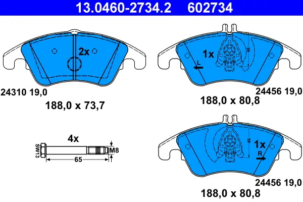ATE 13.0460-2734.2 - Bremsbelagsatz, Scheibenbremse Markenware