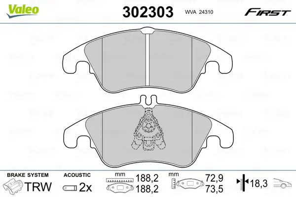 Aktuell VALEO 302303 - Bremsbelagsatz, Scheibenbremse - FIRST