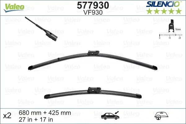 Top-Seller VALEO VF930 Scheibenwischer 577930 - SILENCIO FLAT BLADE SET680mm / 425mm