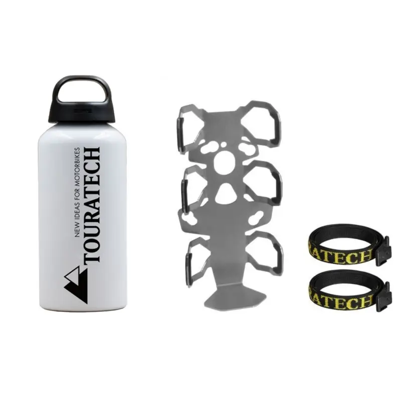 Zubehörhalterset Flaschenhalter einfach mit Touratech Aluminium Trinkflasche 0,6 Liter für Motorradkoffer ZEGA Pro/ZEGA Mundo Markenprodukt