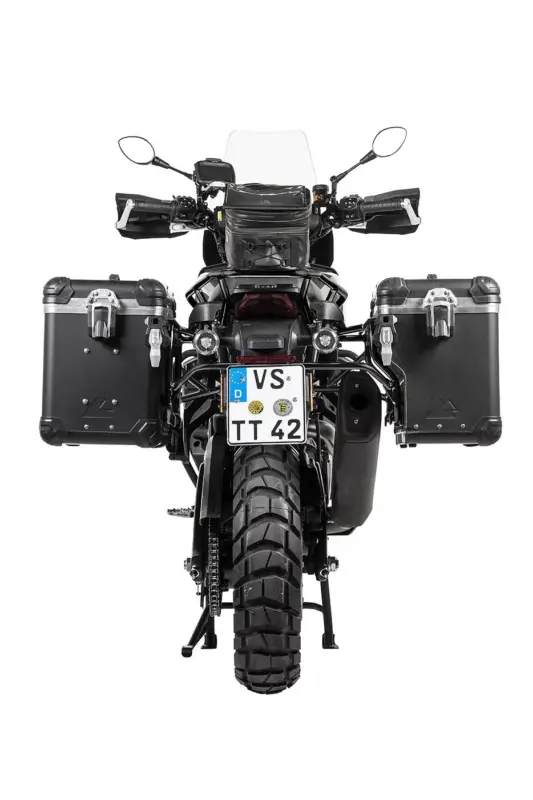 Schneller Versand Motorrad Sondersystem ZEGA Evo X Premium Edition And-Black 45/45 ltr. mit Edelstahlträger schwarz inkl. 2x Innentaschen und 6x Schlössern für Harley-Davidson RA1250 Pan America