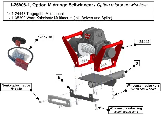Option Midrange Seilwinden für Hidden Multi-Mount, inkl Tragegriffe und Kabel Heißes Angebot