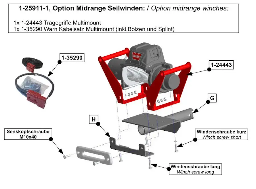 Saisonangebot Option Midrange Seilwinden für Hidden Multi-Mount, inkl Tragegriffe und Kabel