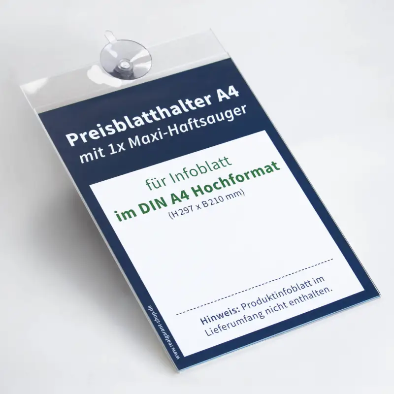 Jetzt Kaufen Preisblatthalter A4 mit 1x Maxi-Haftsauger für A4 Infoblatt aus Acrylglas