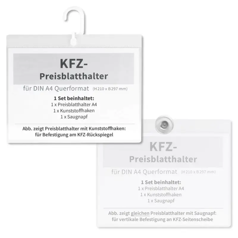 Preisblatthalter A4 Car-Flex A4 Querformat Halter mit 1x Haken + 1x Saugnapf Knallerangebot
