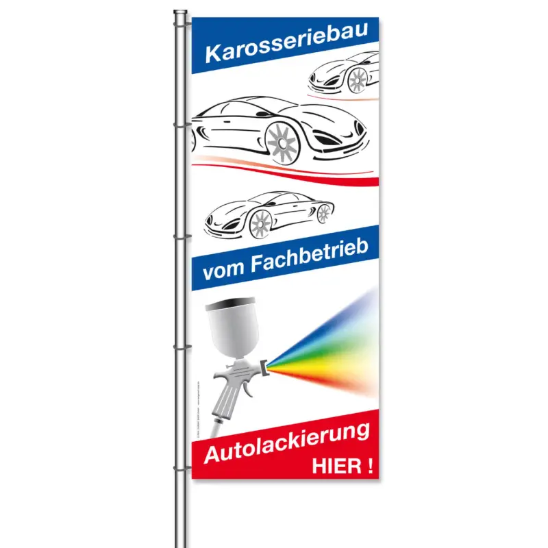 Fahne Autolackierung und Karosseriebau hier ! H 375 x B 150cm Begrenztes Angebot